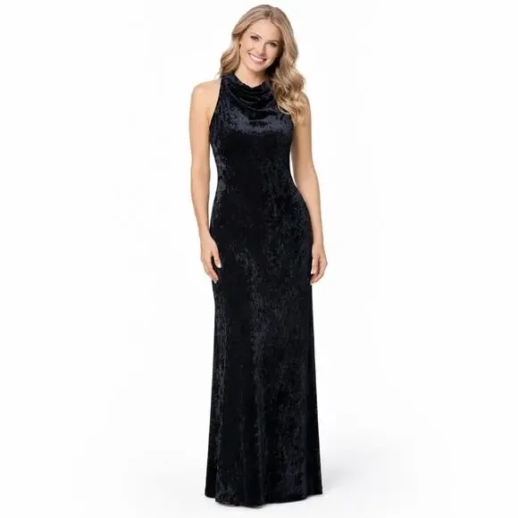 Betsy & Adam Velvet Formal Evening Gown Womens Size 6 Black Wedding Party Dress - Picture 3 of 10